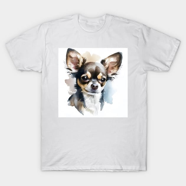 Black White and Brown Multi Colored Chihuahua Watercolor Portrait T-Shirt by designs4days